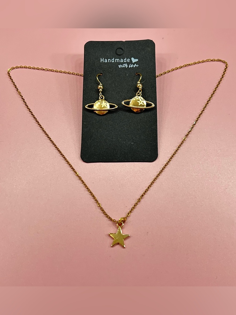 Gold Star & Planet Earring and Necklace Set